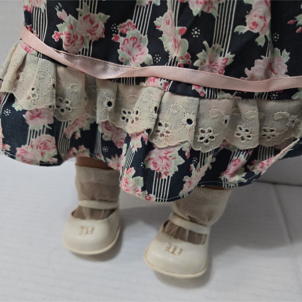 Vintage Doll 16” Brown Curly Hair Floral Outfit Collectible - Picture 2 of 8